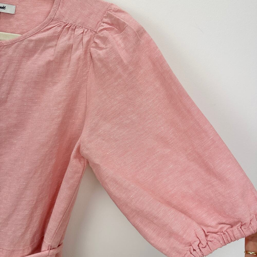 NEW Madewell Linen Blend Puff Sleeve Tassel Tie Jumpsuit Relaxed Fit Pink XXS - Picture 11 of 16